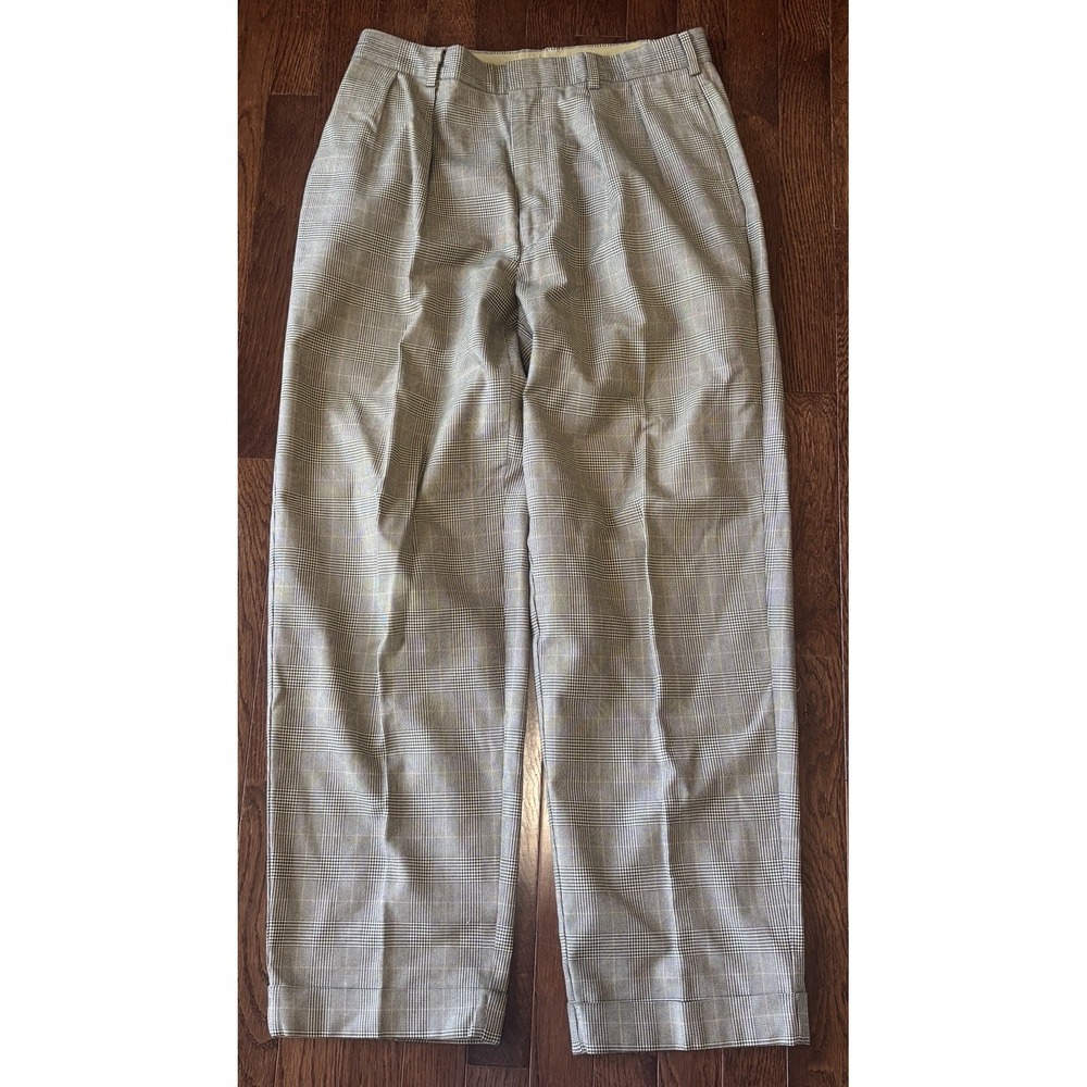 VINTAGE Tommy Hilfiger Pants Mens 32x30 Gray Trousers Double Pleated Glen Plaid